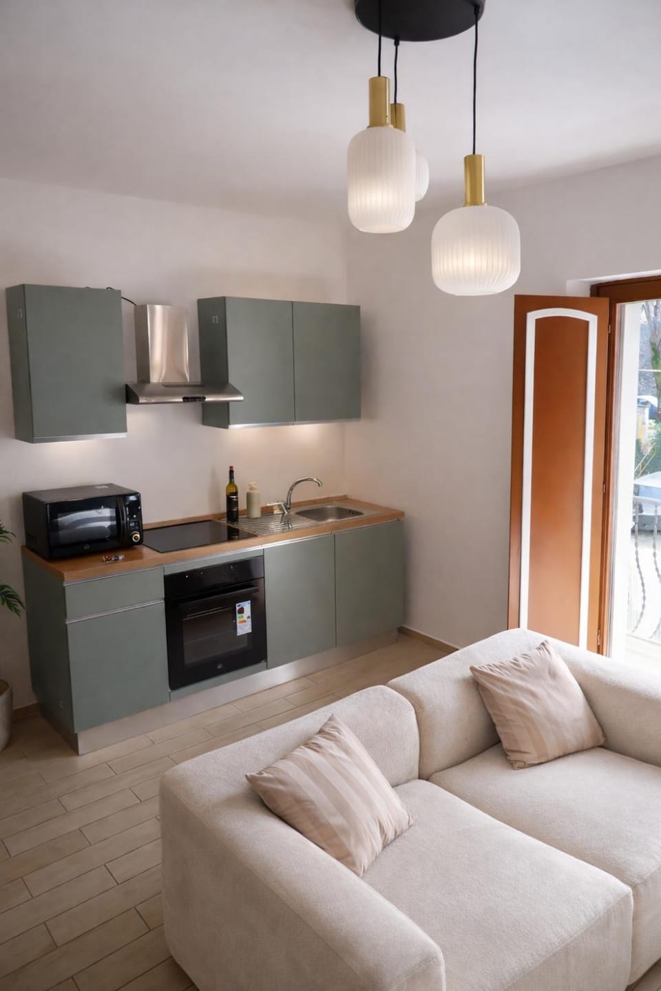 Kitchen or kitchenette, stove