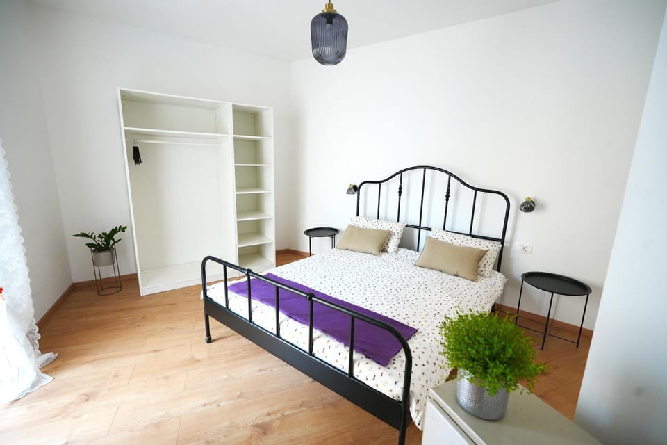 Bed, wardrobe