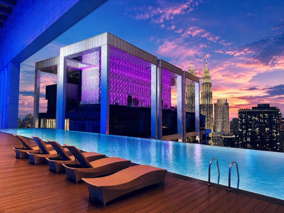 Property building, Night, Natural landscape, Pool view, Swimming pool, sunbed