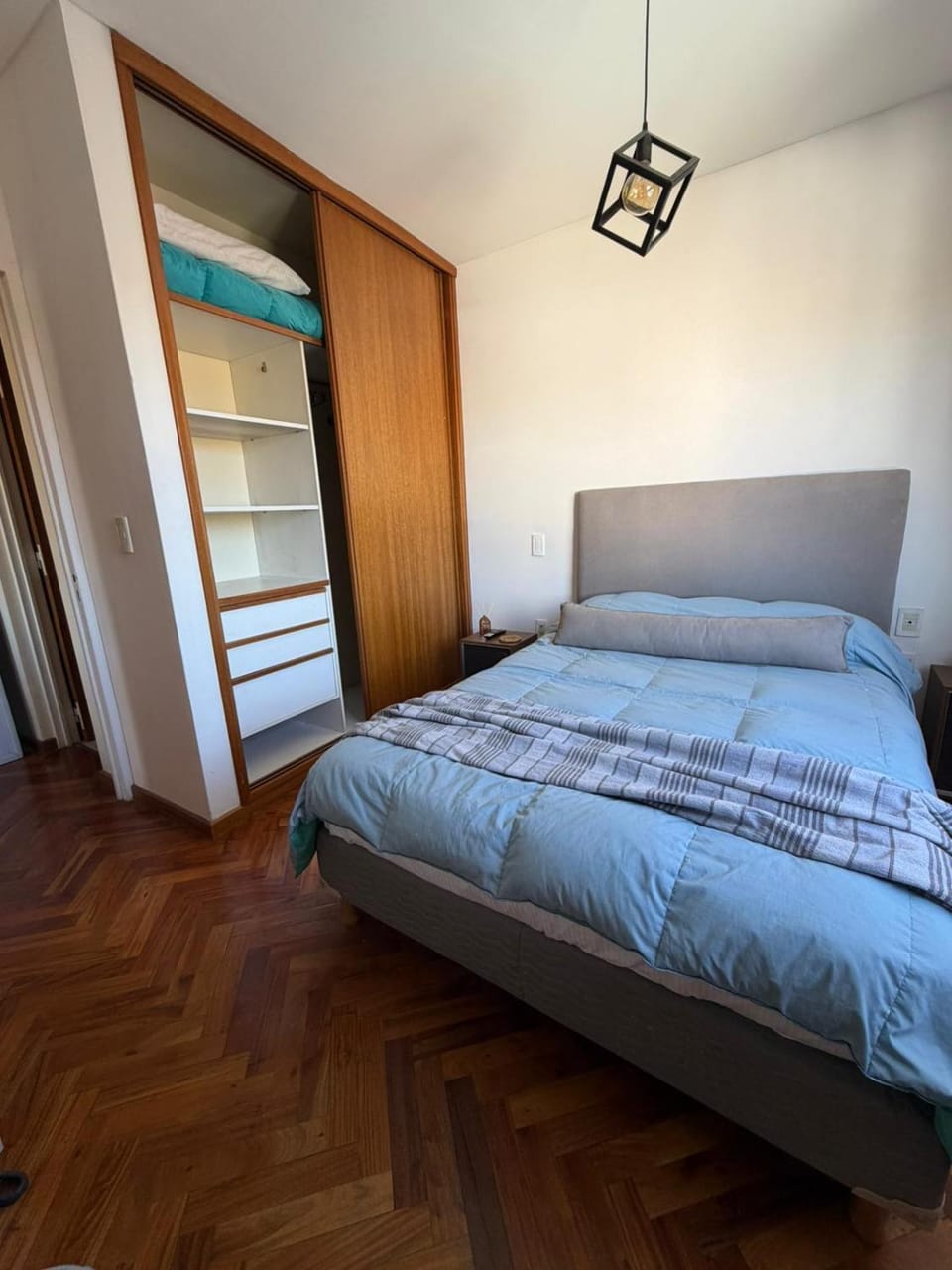 Bed, wardrobe