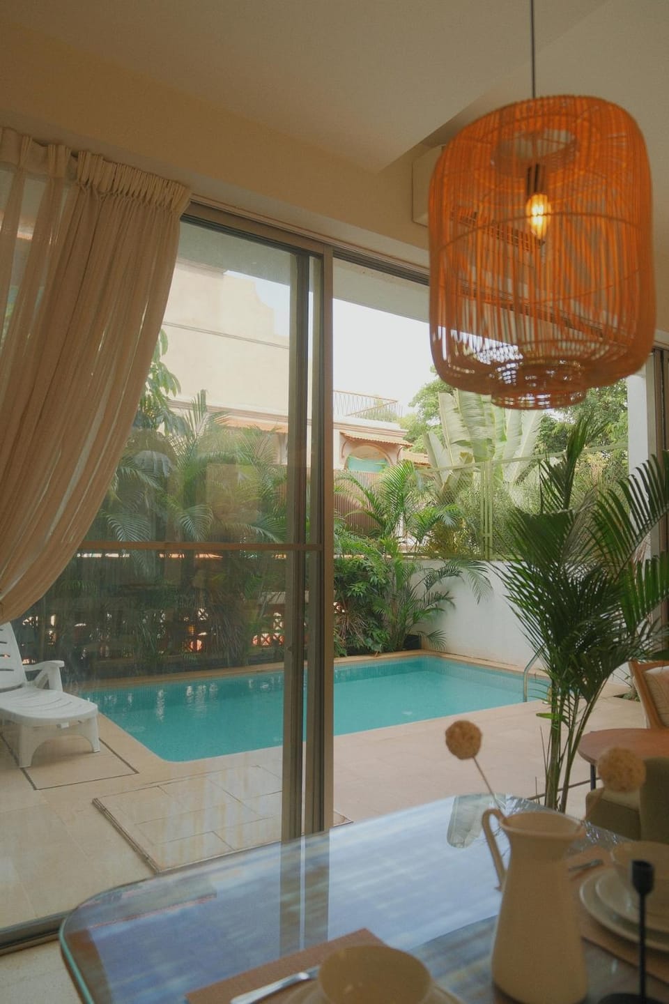Living room, Seating area, Pool view, Swimming pool, sunbed