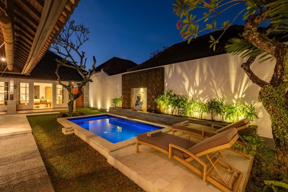 Patio, Night, Garden, Garden view, Pool view, Swimming pool, sunbed