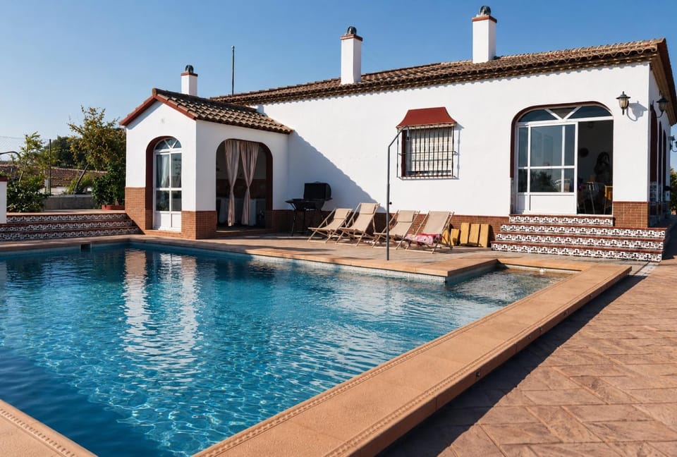 Swimming pool, sunbed