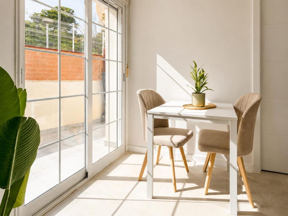 Patio, Day, View (from property/room), Balcony/Terrace, Living room, Seating area, Dining area