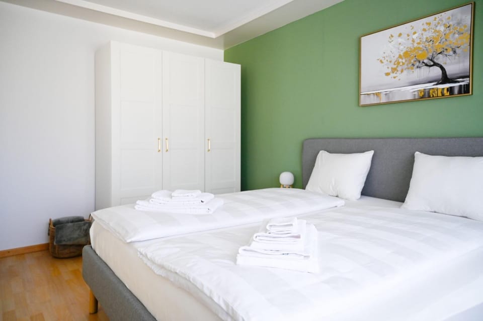 Bed, wardrobe