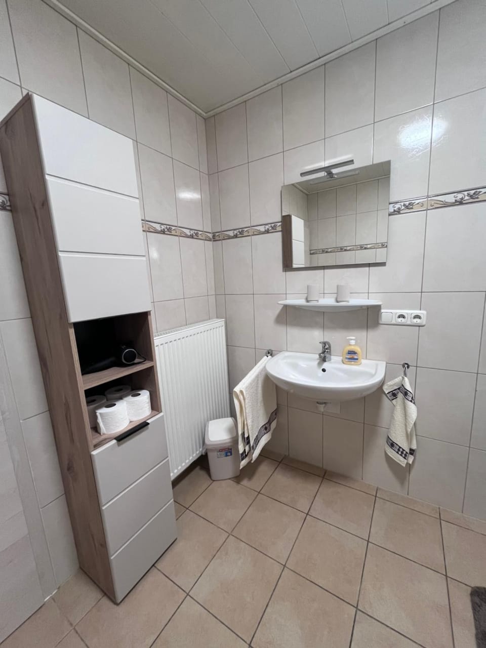 Bathroom, hair dryier, towels
