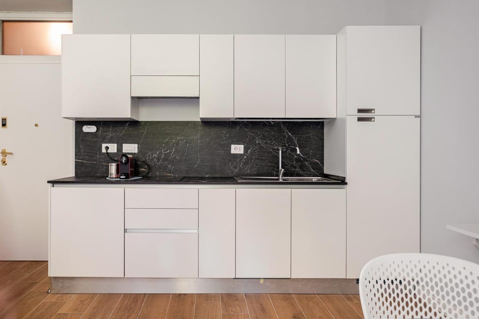 Kitchen or kitchenette, stove