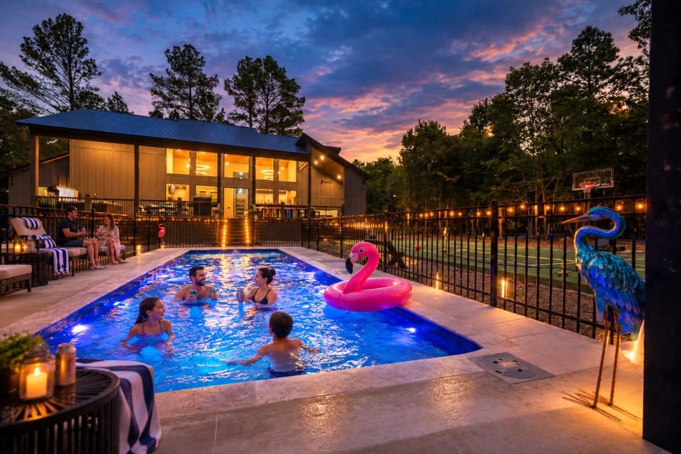 Creekfront Estate Sleeps 21 Pool & Court House in Oklahoma