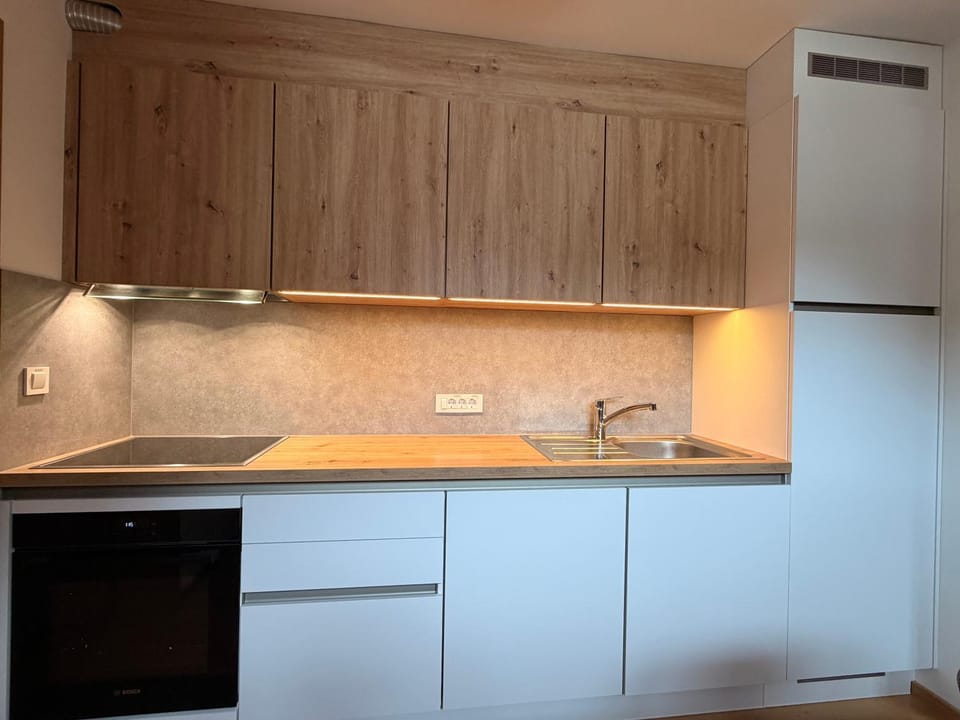 Kitchen or kitchenette, stove