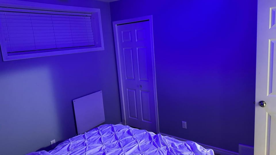 Bed, wardrobe
