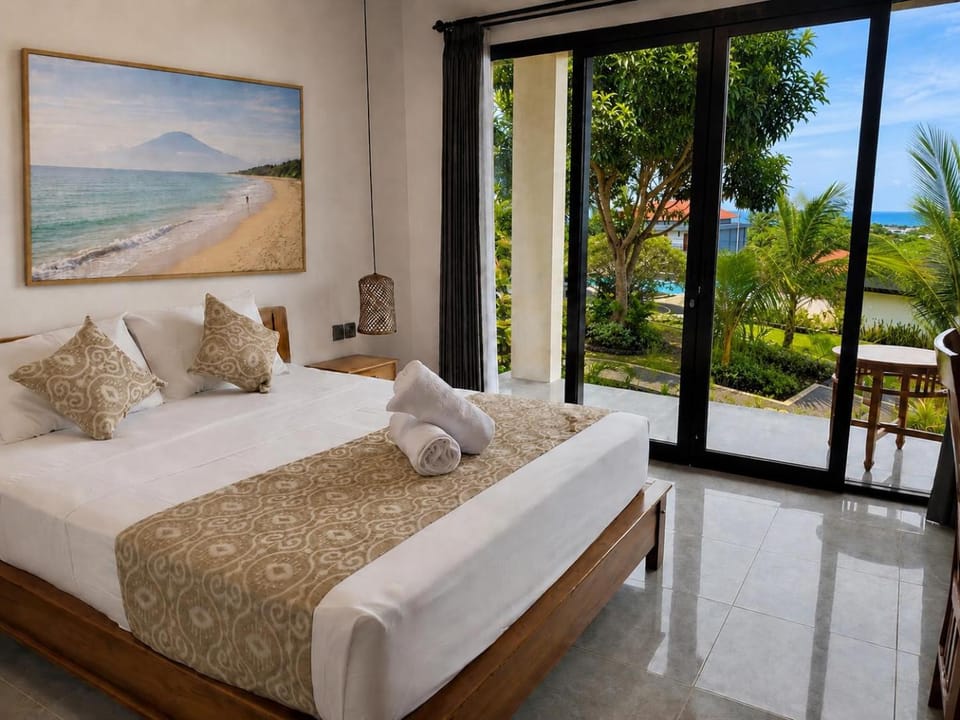 Bed, Natural landscape, View (from property/room), Balcony/Terrace, Bedroom, Sea view