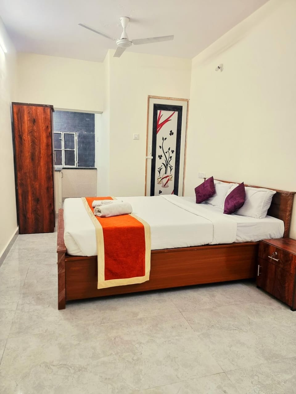 Bed, wardrobe