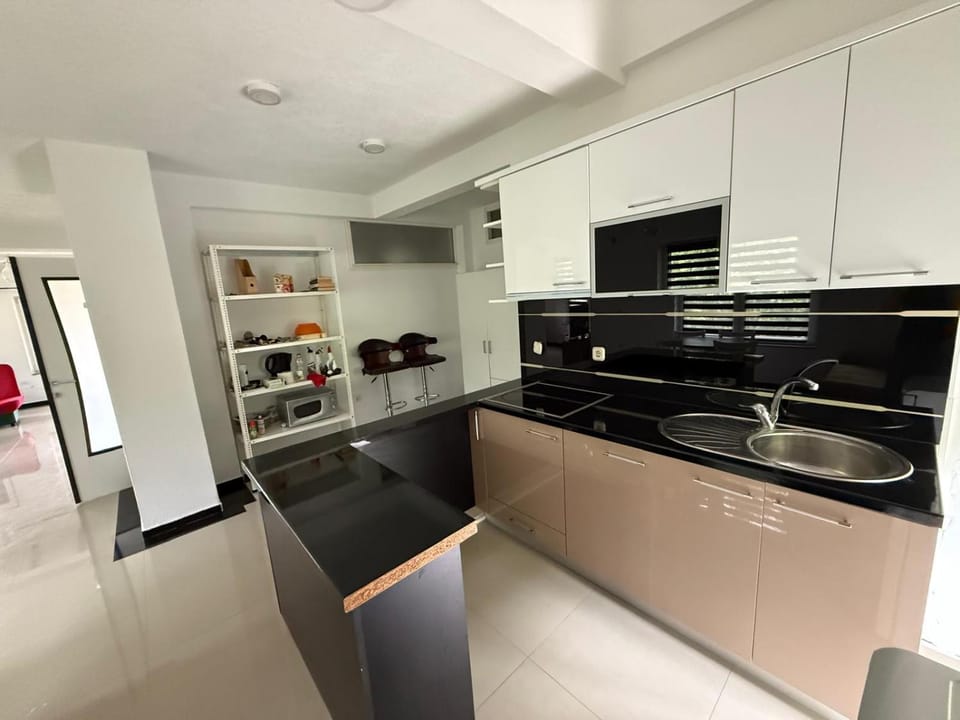 Kitchen or kitchenette, microwave, oven
