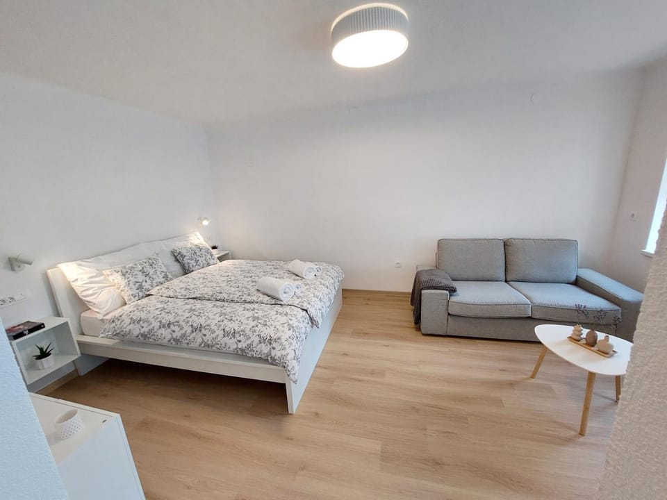 Bed, Living room, Photo of the whole room, Seating area, Bedroom