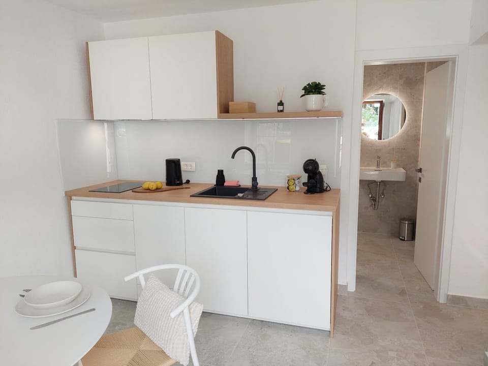 Kitchen or kitchenette, stove