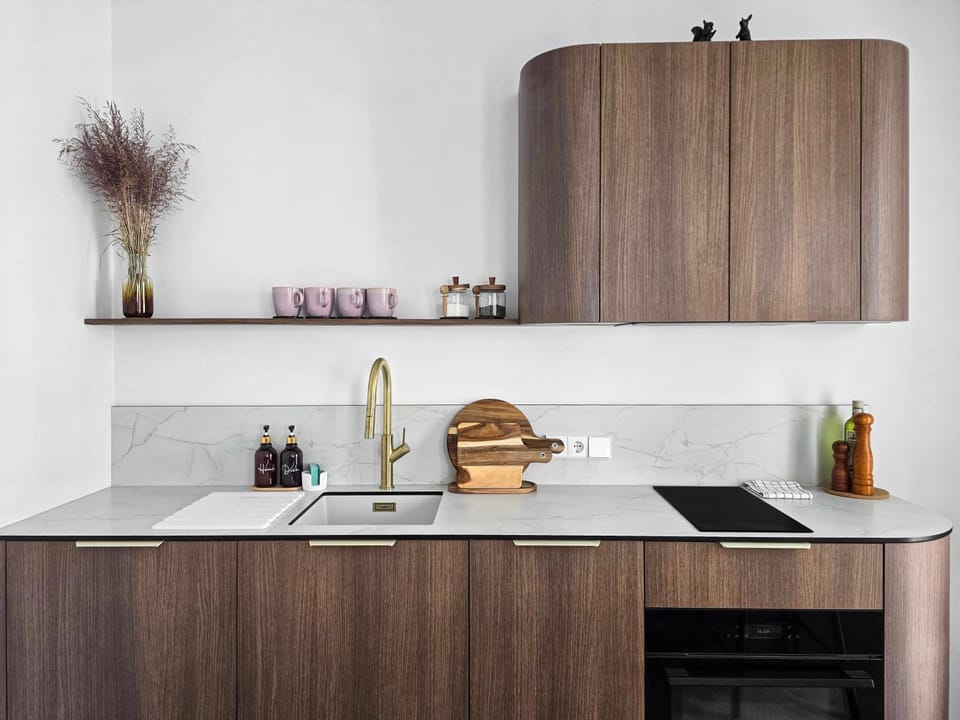 Kitchen or kitchenette, stove, kitchen