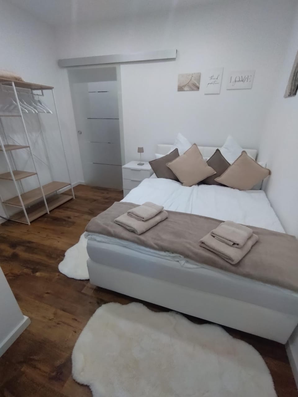 Bed, Photo of the whole room, Bedroom, towels, wardrobe