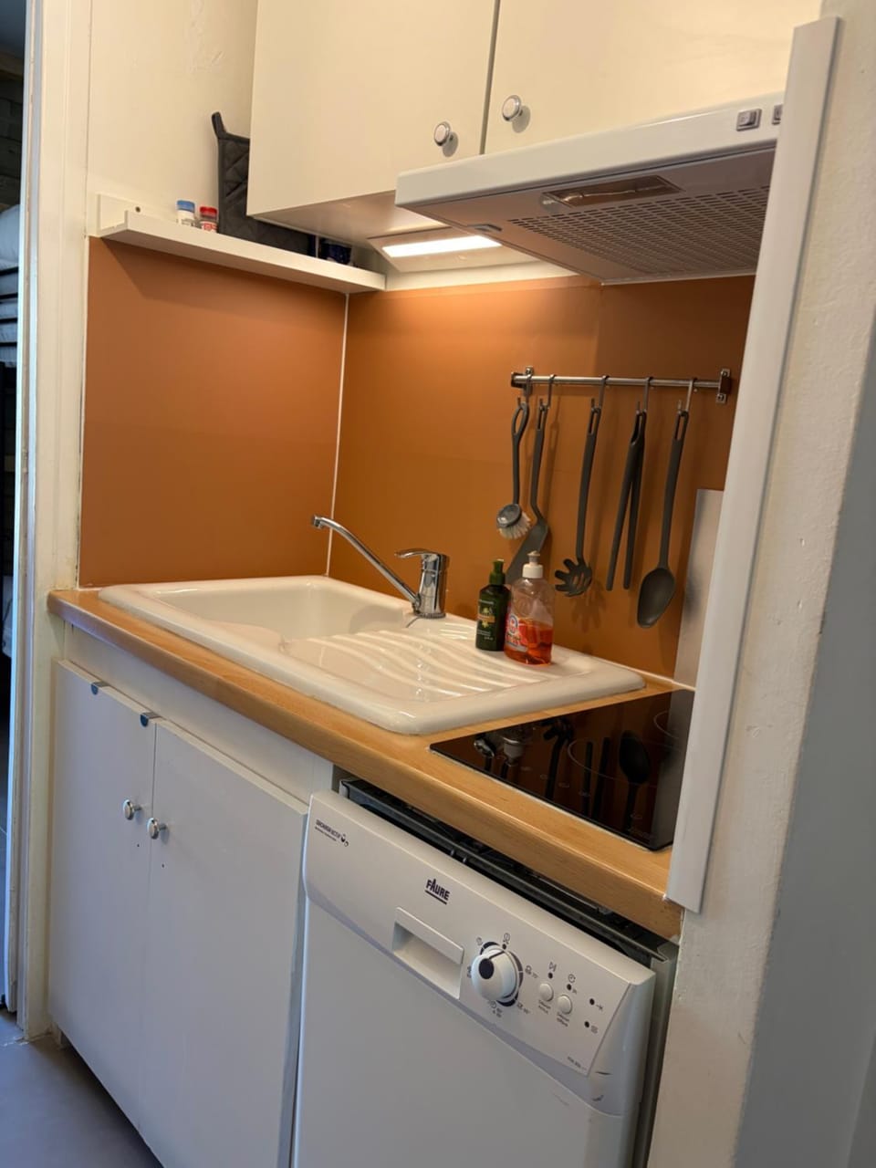 Kitchen or kitchenette, dishwasher, stove