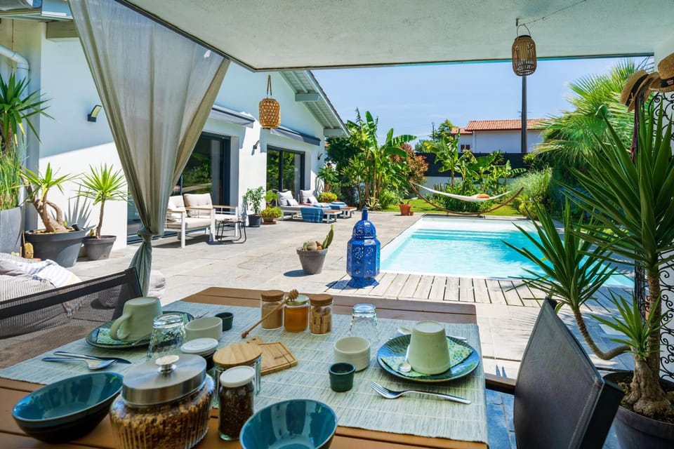 Property building, Living room, Swimming pool