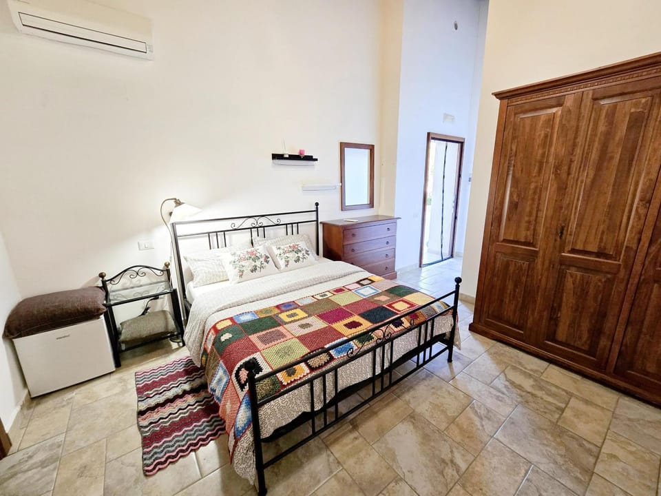 Bed, wardrobe