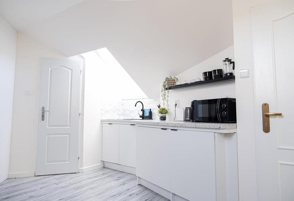 Kitchen or kitchenette, microwave, toaster