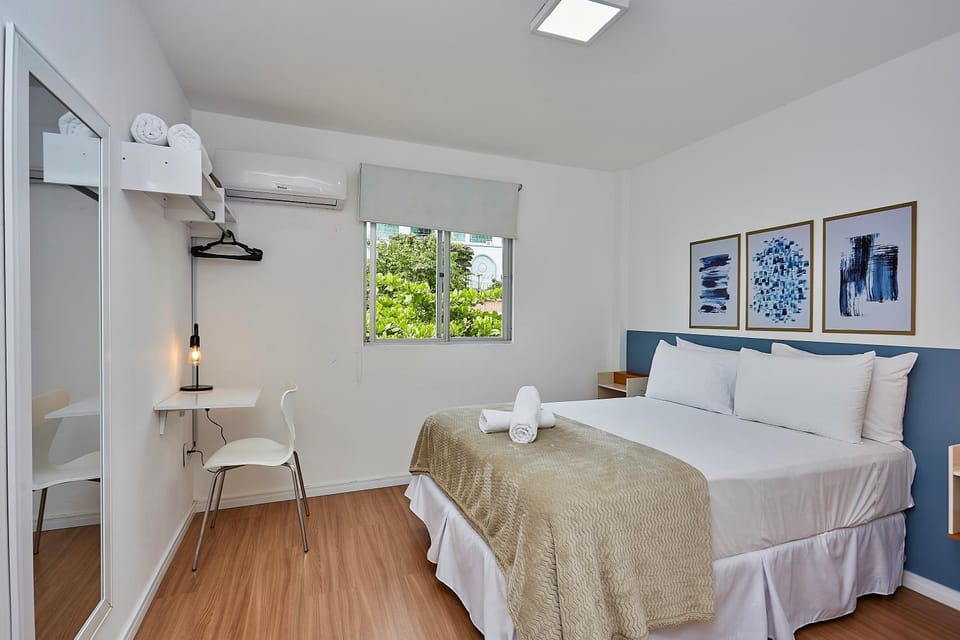 Bed, Photo of the whole room, Bedroom, towels, air conditioner