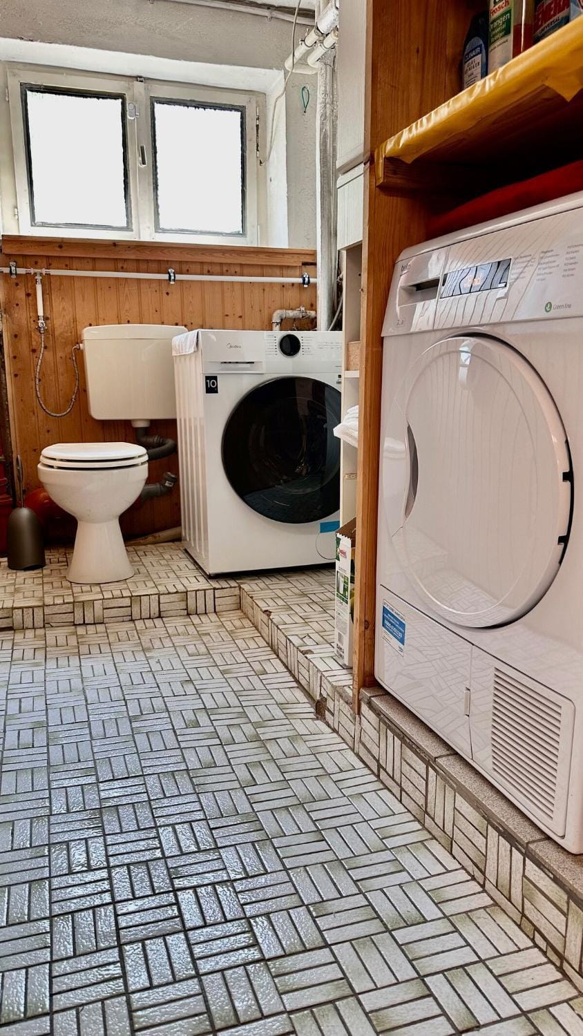 Toilet, washing machine, dryer
