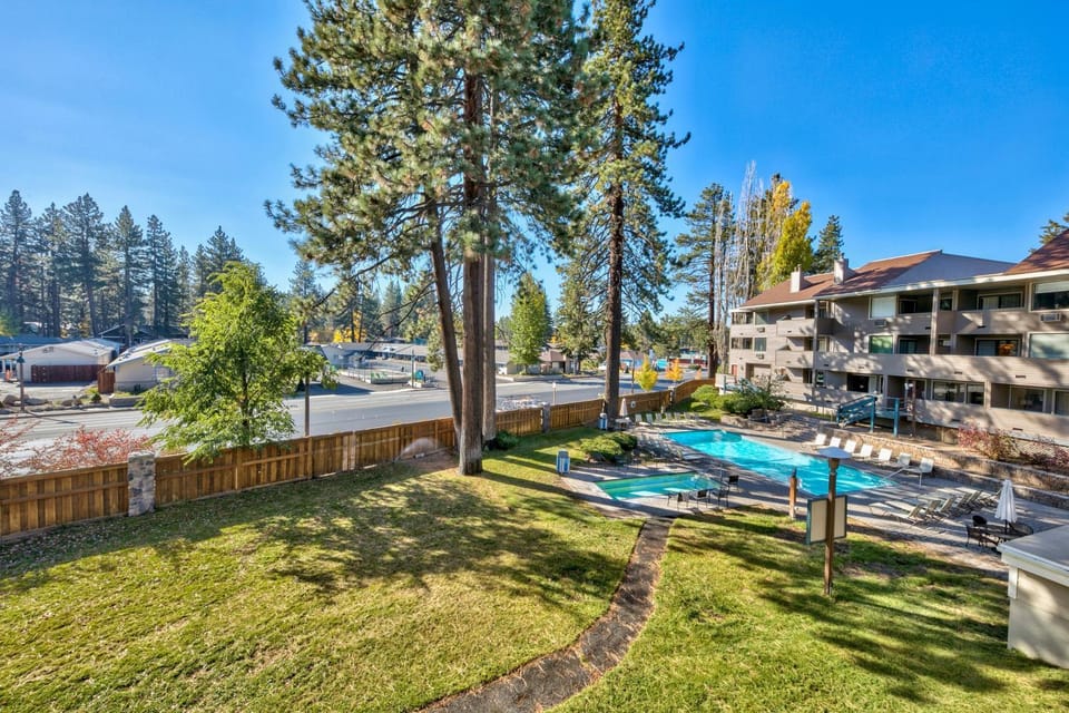 Property building, Day, Natural landscape, Garden, Pool view, Swimming pool, Parking