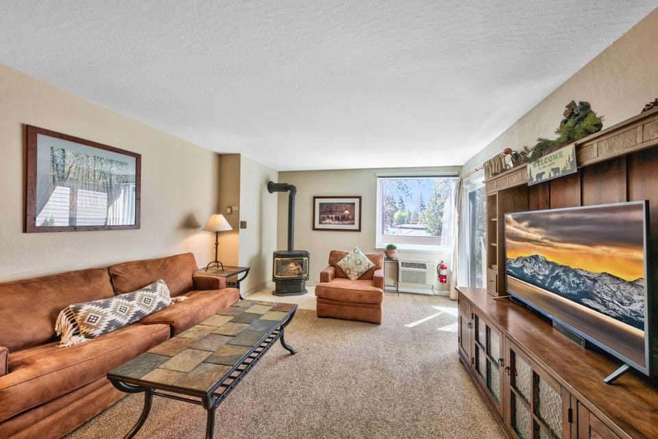 Day, TV and multimedia, Living room, Seating area, Mountain view, fireplace, furniture