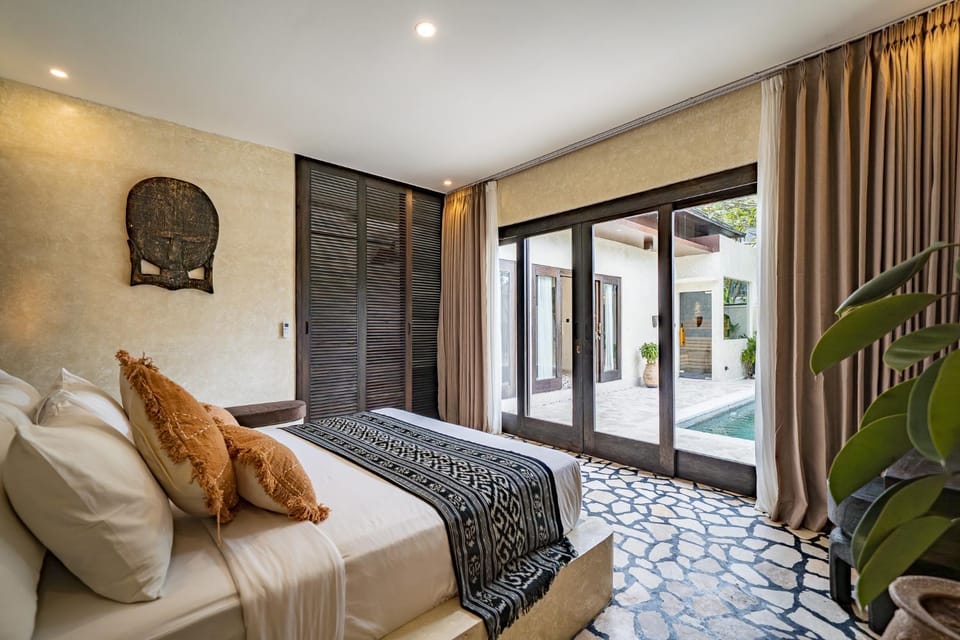 Bed, Bedroom, Pool view, Swimming pool, sunbed