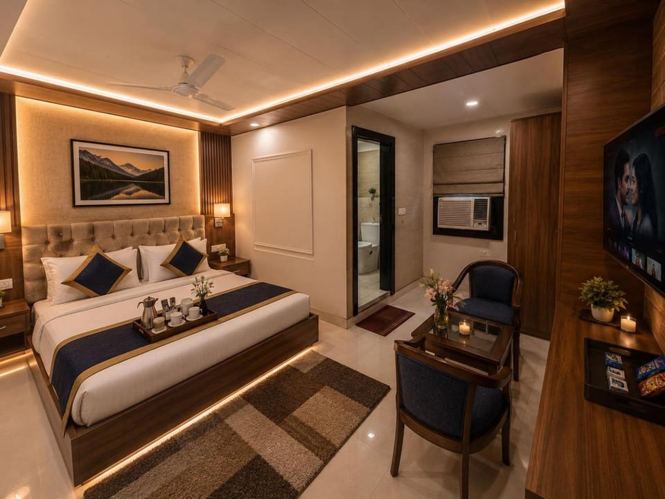 Property building, Bed, TV and multimedia, Living room, Photo of the whole room, Seating area, Bedroom