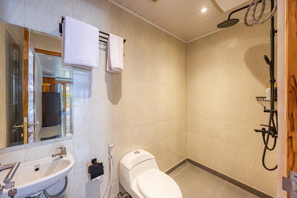 Shower, Toilet, bidet, towels