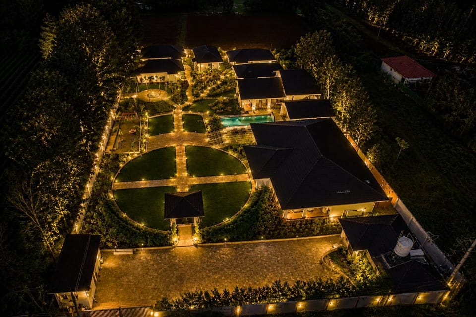 Night, Bird's eye view, Garden