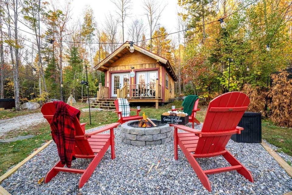 Peaceful Woodland Escape with Two Cabins, Firepit Nights & Hot Tubs in Bethel, Maine Cabin in Bethel
