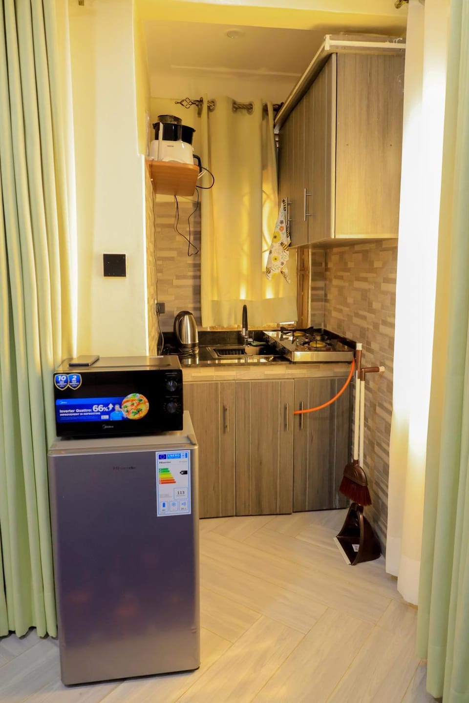 Kitchen or kitchenette, microwave