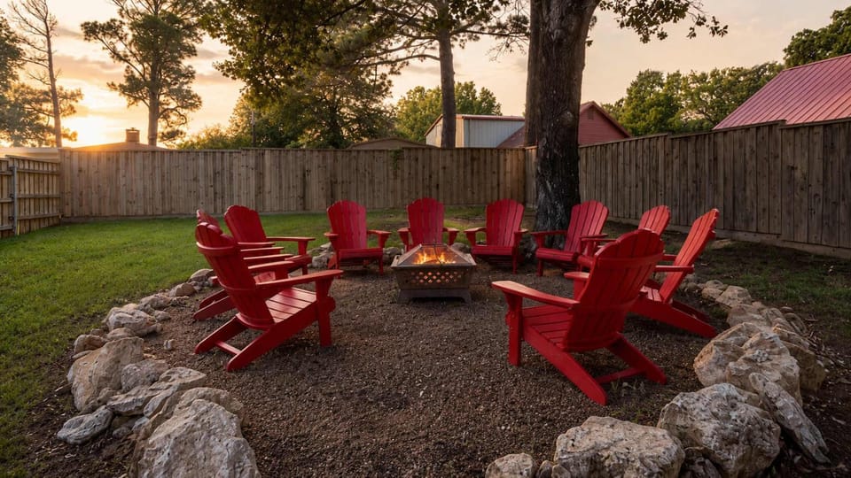 Garden, Seating area, Sunset, fireplace
