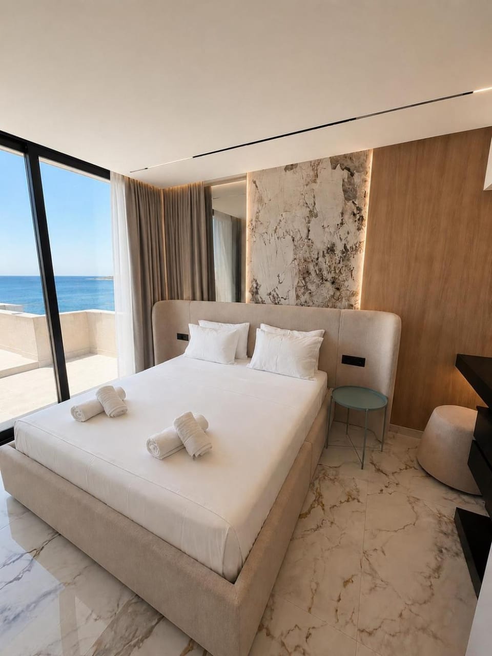 Bed, Bedroom, Sea view
