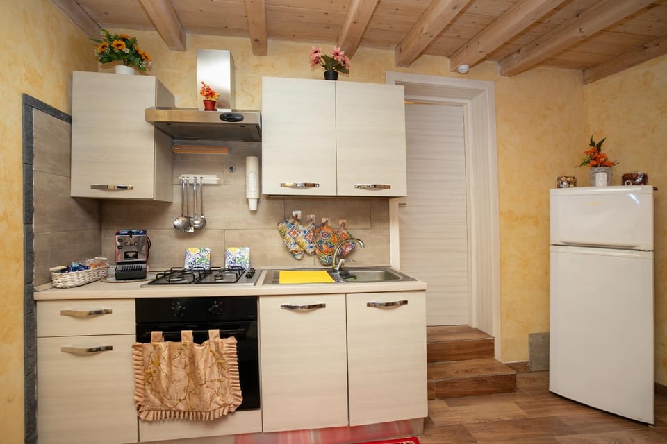 Kitchen or kitchenette, stove