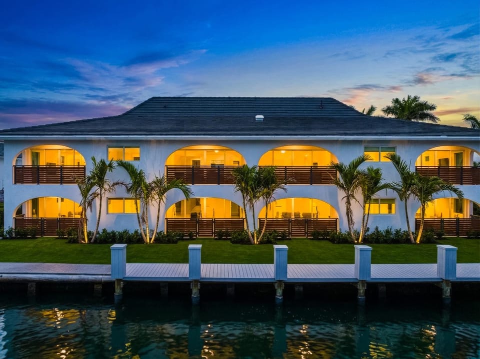 Property building, Natural landscape, River view, Sunset