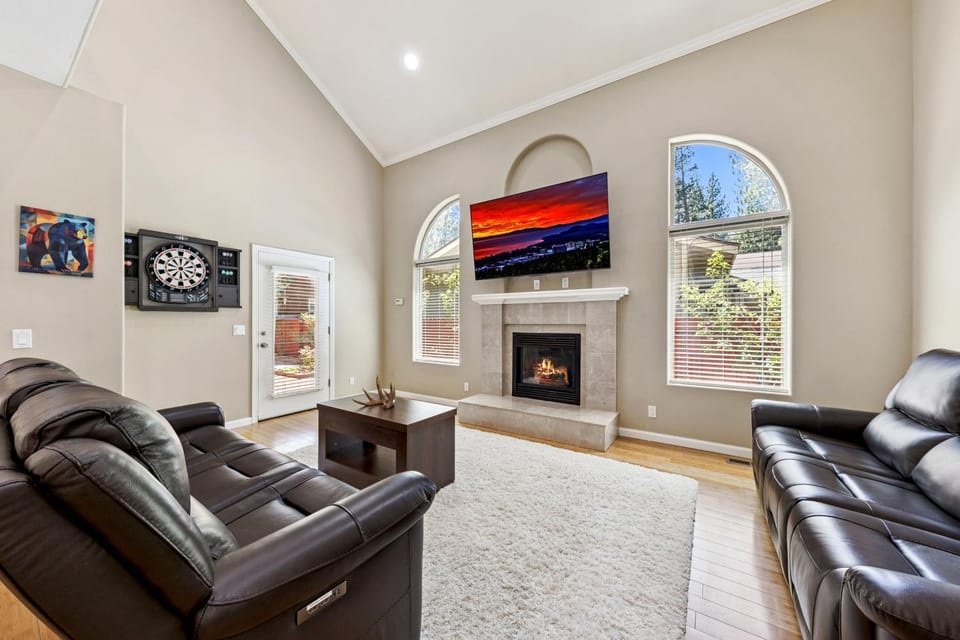 Day, Darts, TV and multimedia, Living room, Seating area, fireplace, furniture