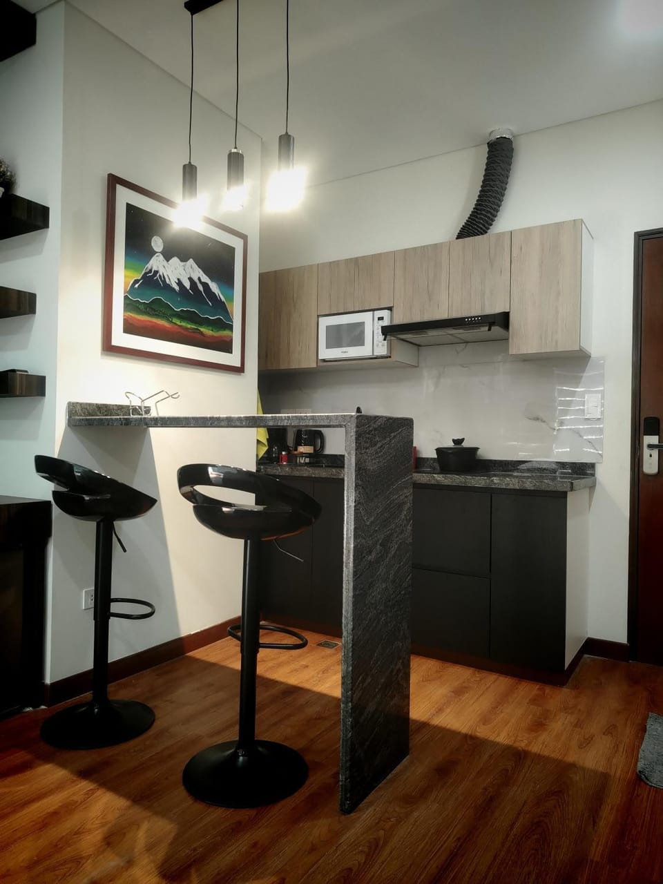 Kitchen or kitchenette, stove