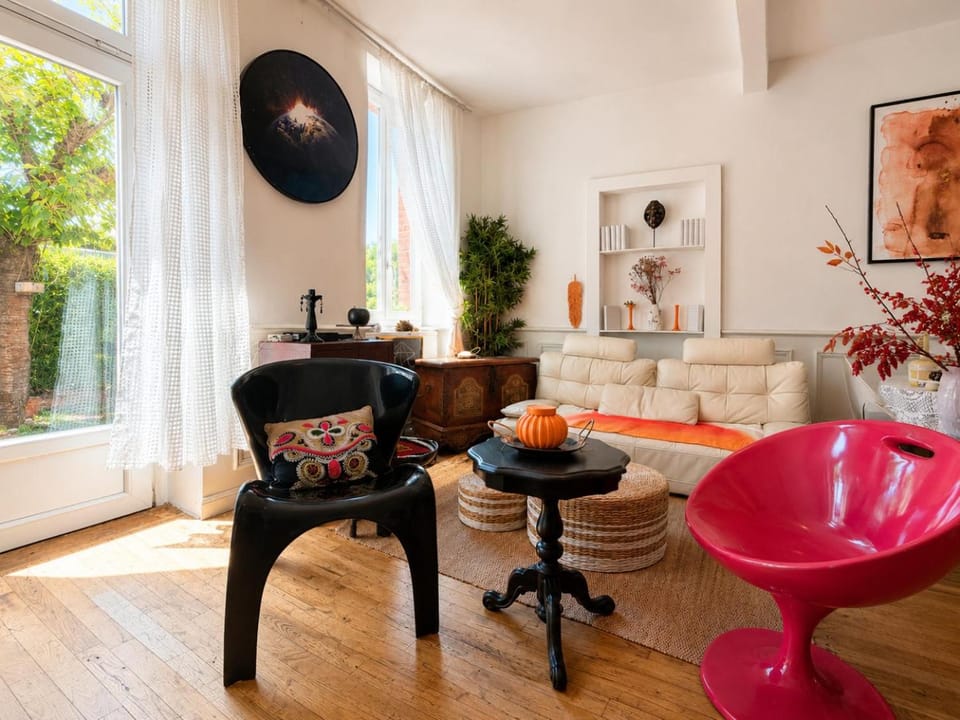 Living room, Seating area, Garden view