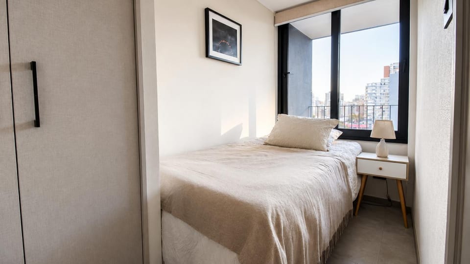 Bed, Bedroom, City view