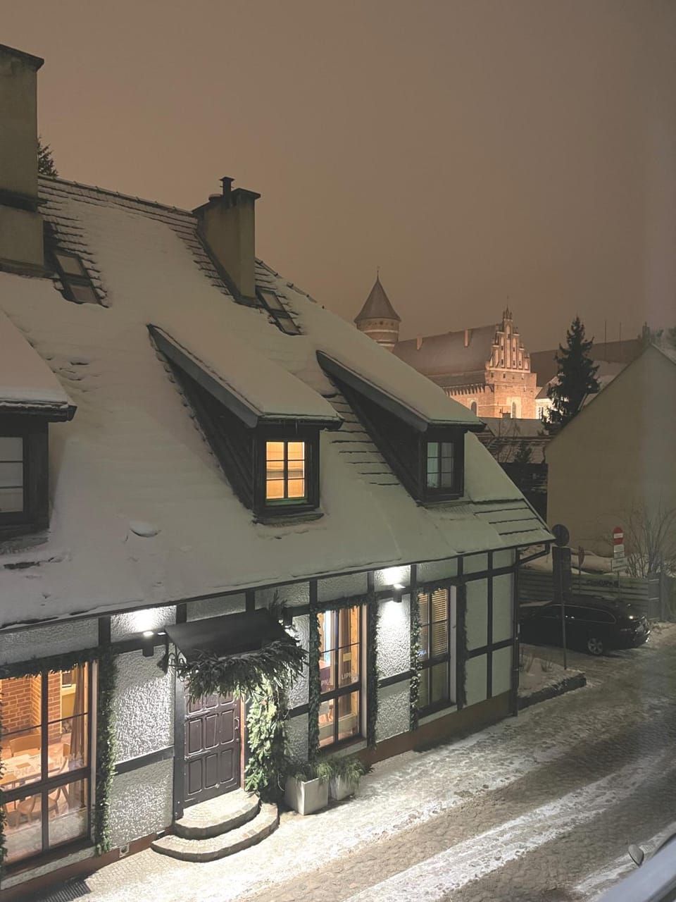 Property building, Night, Winter