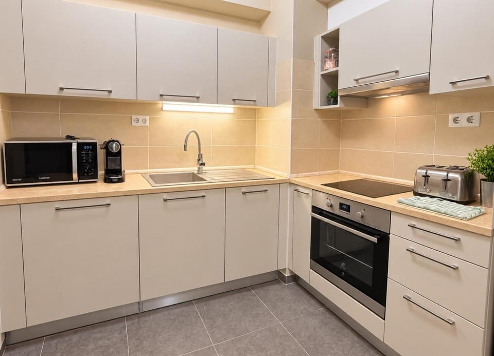 Kitchen or kitchenette, dishwasher, oven, stove, toaster