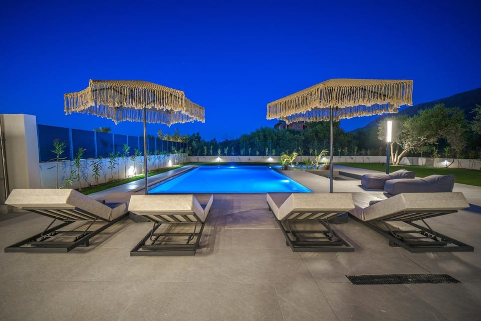 Patio, Night, Swimming pool