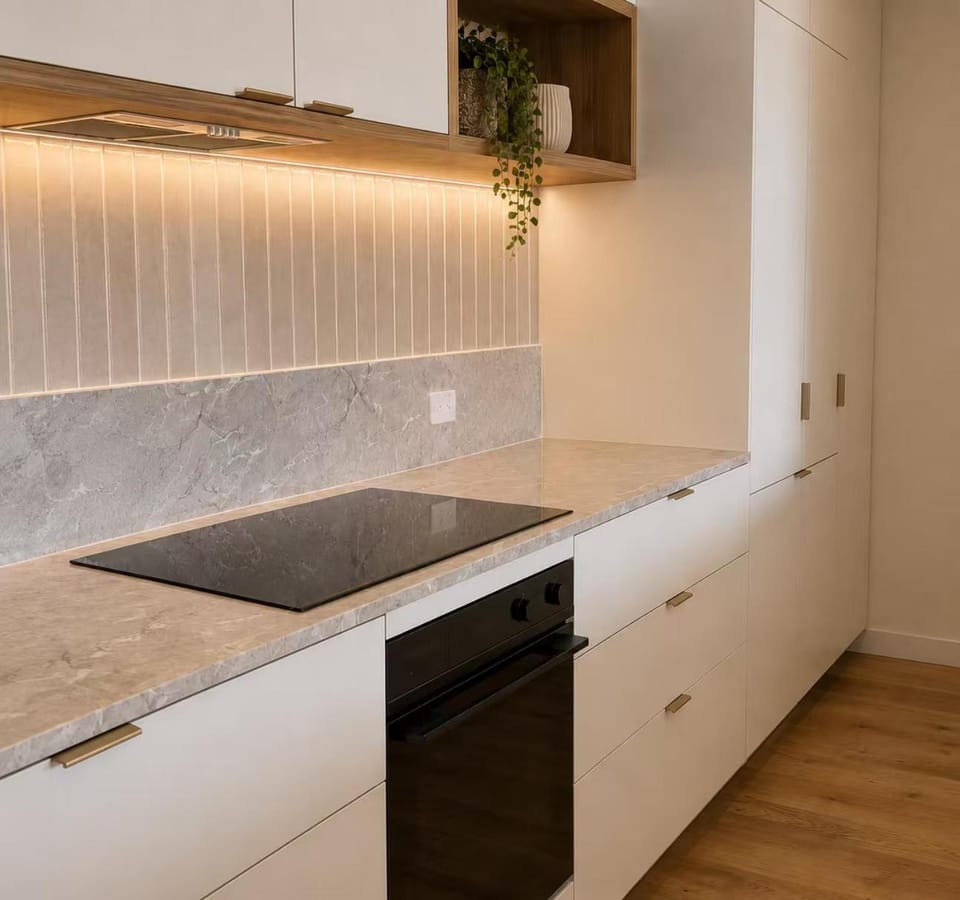 Kitchen or kitchenette, stove