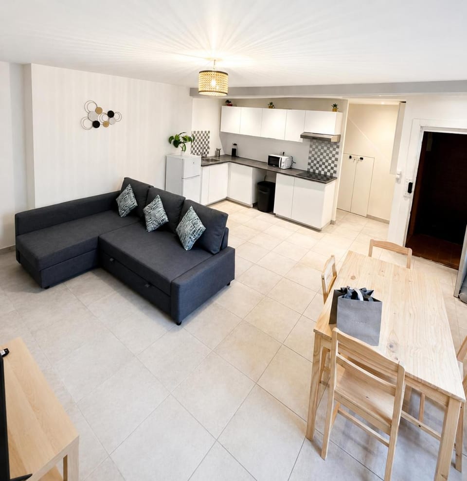 Kitchen or kitchenette, Living room, Seating area, Dining area, stove