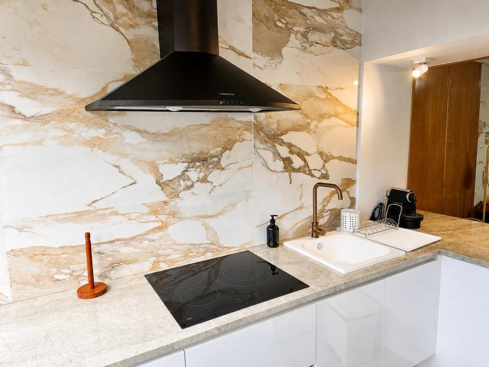 Kitchen or kitchenette, stove