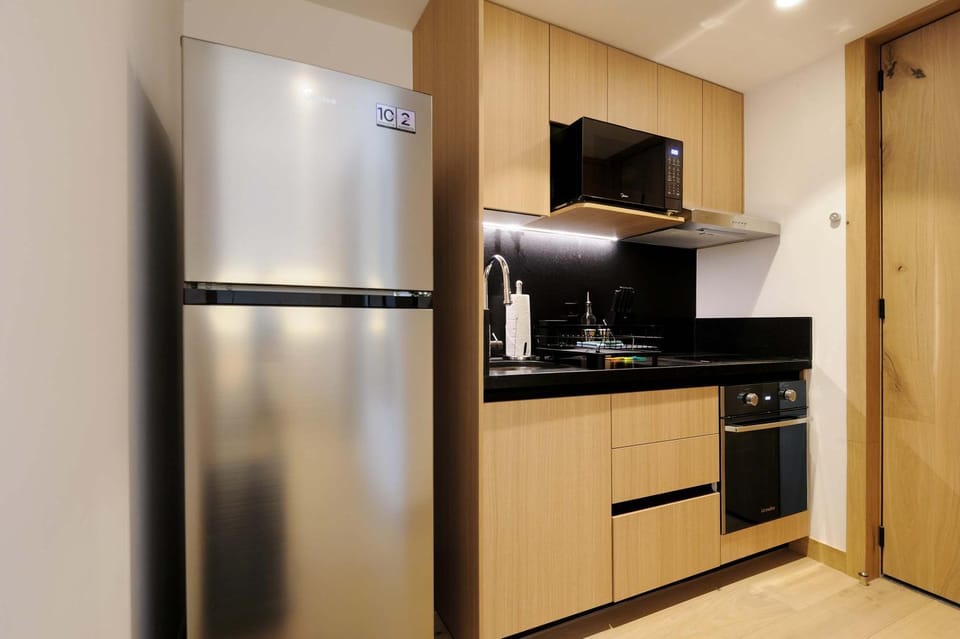 Kitchen or kitchenette, stove